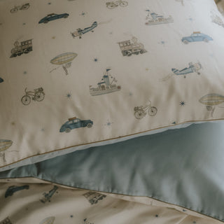 Transport Treasures Standard Pillowcase in Blue showing backside in solid Blue