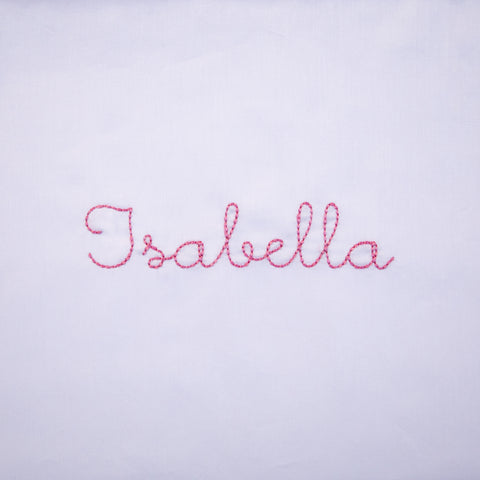 monogram text "Isabella"on "Touch The Sky" Baby Duvet Cover in color Pink