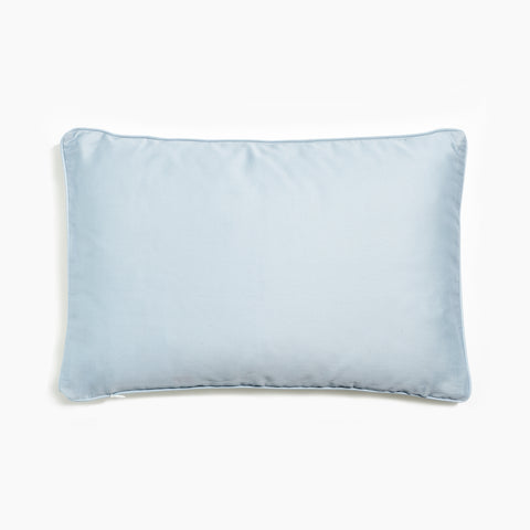 Back of side of the toddler pillow in the Fleur and Stripe Print in the color blue