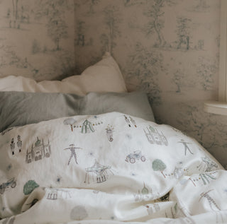 Bed with a duvet cover 