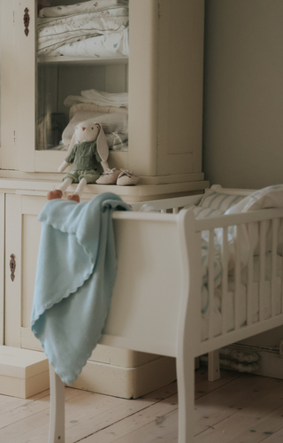 Crib wiith knit blanket