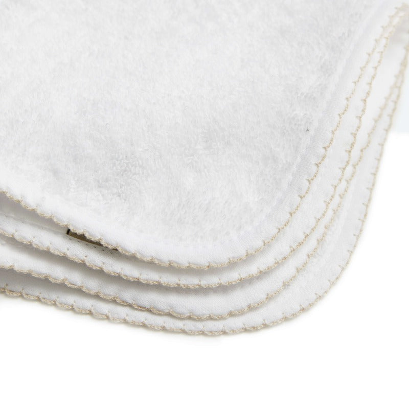 Personalize Me: Classic Washcloth with Beige Trim detail. Multiple are stacked on top of one another