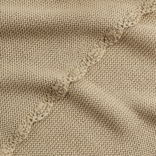 Cotton Knit Baby Blanket in Beige. Close up shot to see soft woven texture and trim detail.