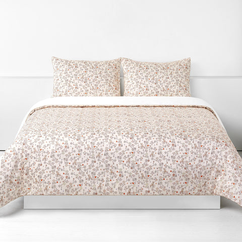 Full Queen Duvet Cover in the "Into The Woodlands" print in the color ivory. Two Standard Pillowcases shown in same print