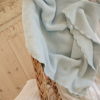 Knit Blanket in Blue in Crib 