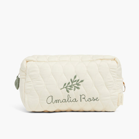 Toiletry Pouch in Ivory with child's name monogramed on front.