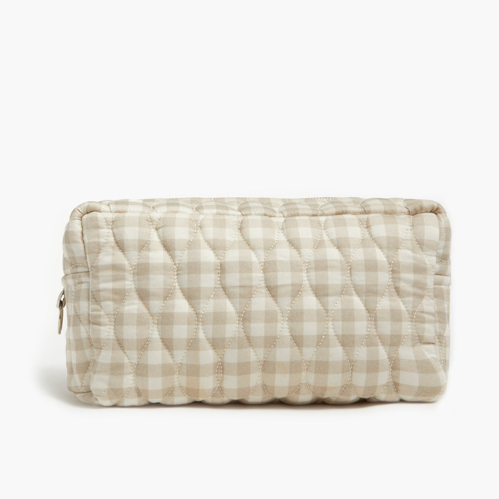 Backside of Toiletry Pouch in Beige Gingham
