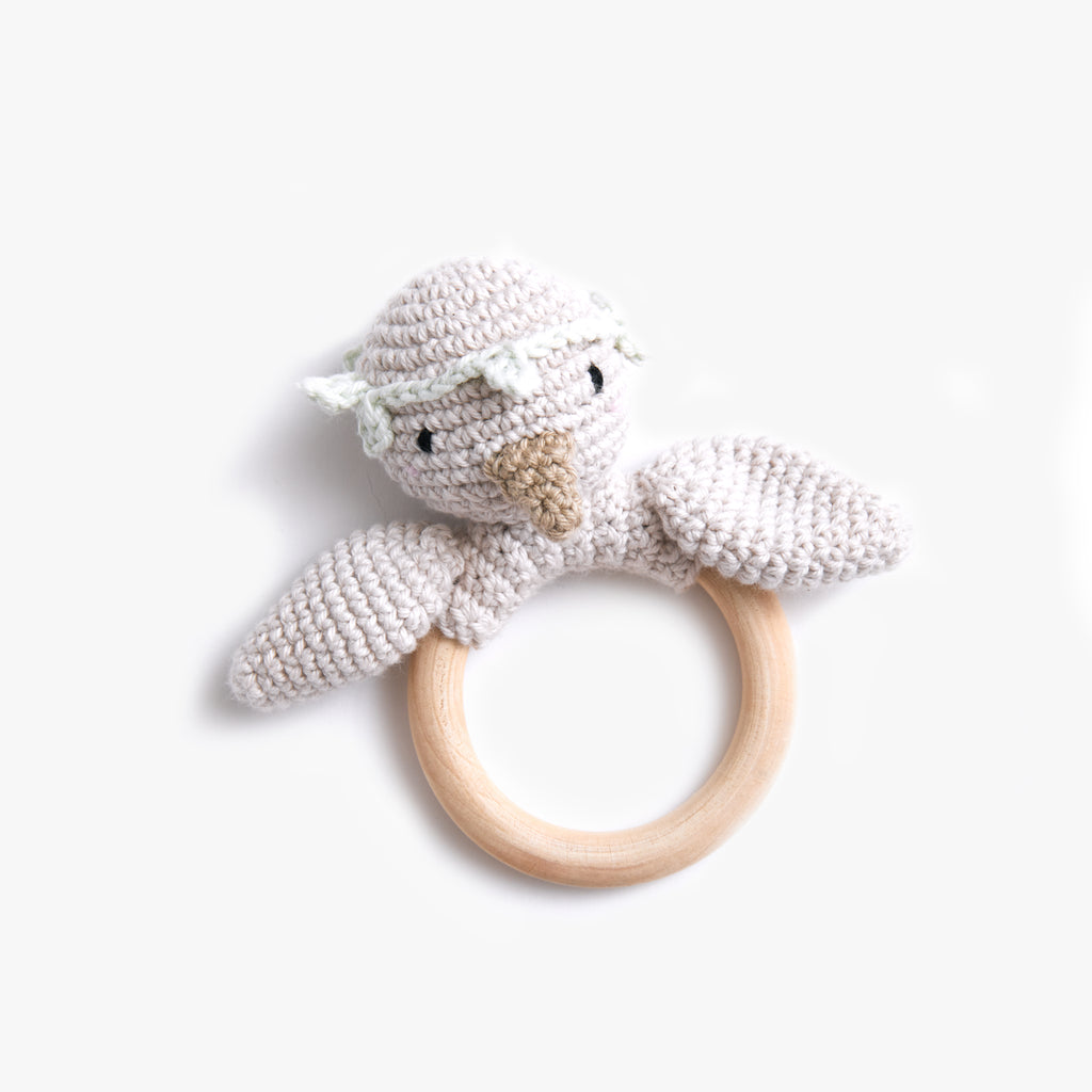 Gooselings Handstitched Rattle with wooden ring