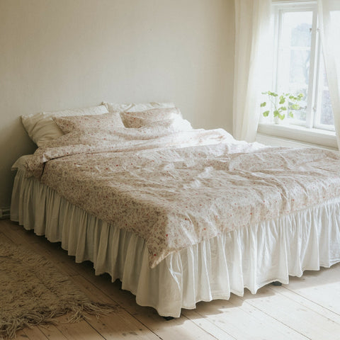 Full Queen Duvet Cover in the "Into The Woodlands" print in the color ivory. Two Standard Pillowcases shown in same print