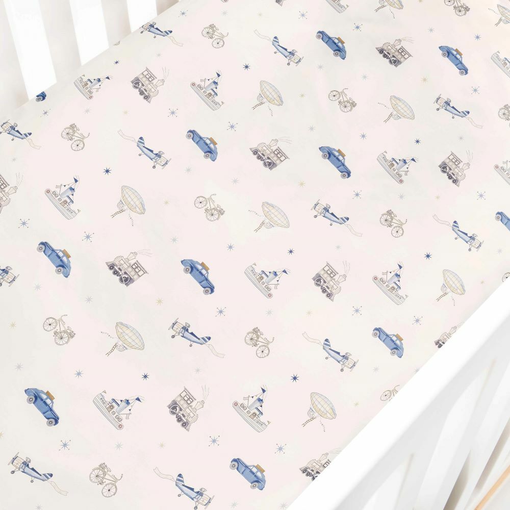 Transport Treasures Crib Sheet in Blue