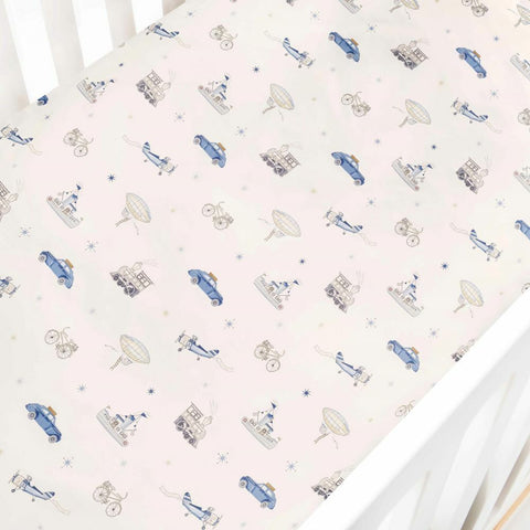 Transport Treasures Crib Sheet in Blue