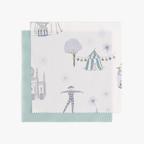 "Adventures in Wonderland" print in aqua swatch with backside in solid Aqua