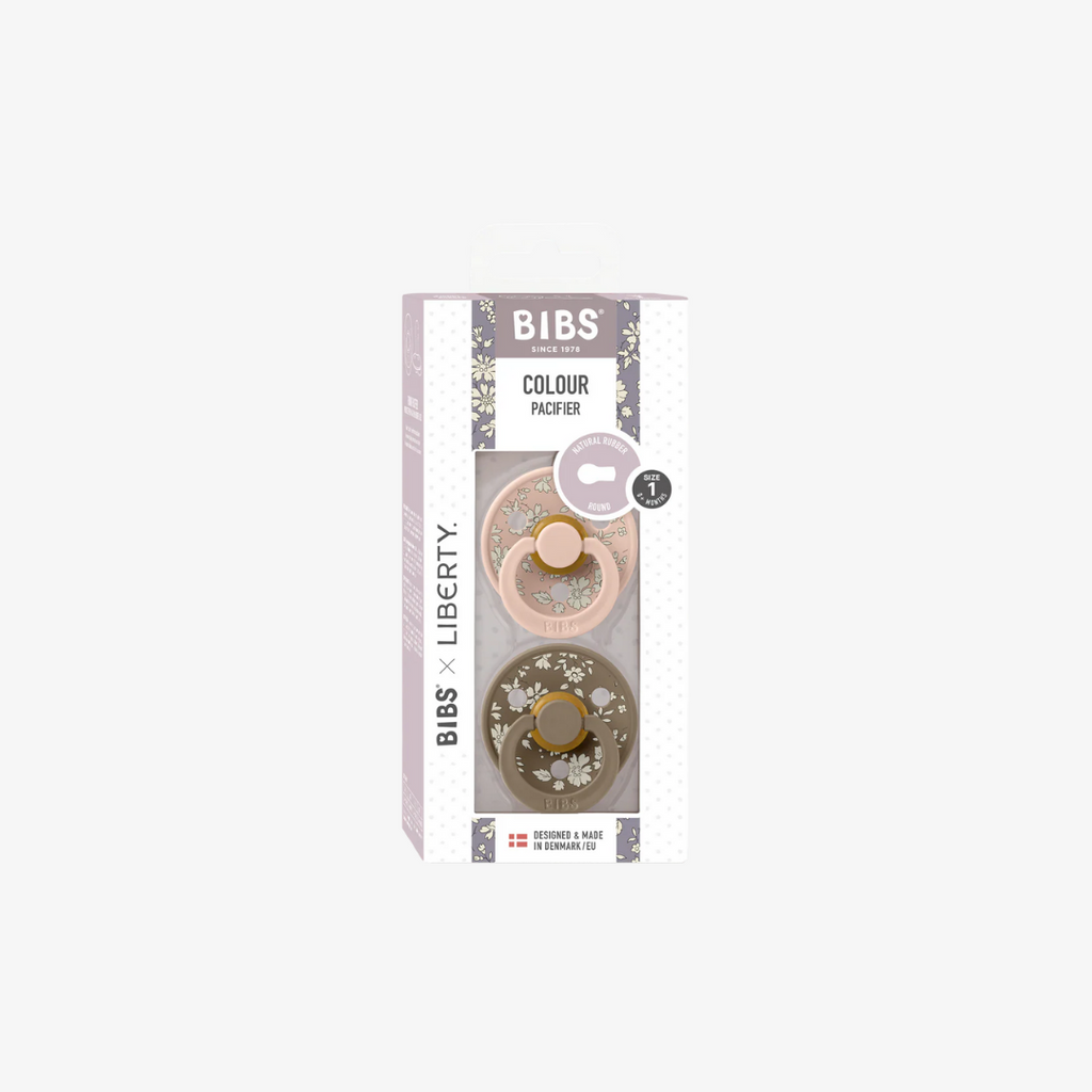 BIBS pacifier packaging with two pacifiers on a white background