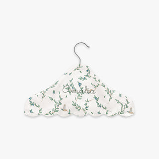 Children's Hanger in Secret Garden with a personalized monogram name on front.