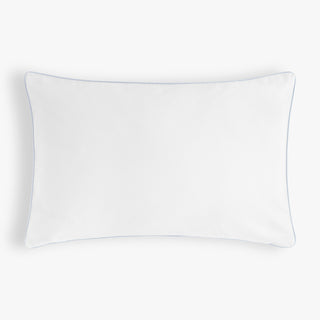 Classic Blue Polka Dot white backside pillow Blue piping on a white background
