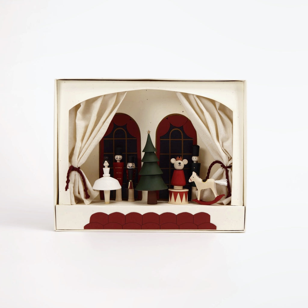 Nutcracker Play Theater wooden box with wooden figurines