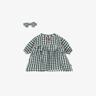 Doll Clothing with Headband in Green Gingham