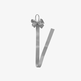 grey ribbon with a bow on a white background