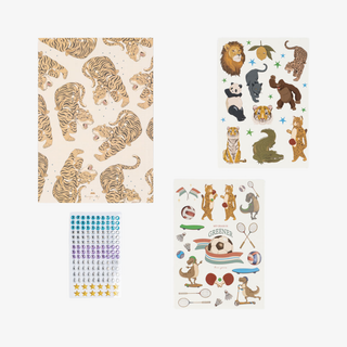Collection of animal-themed stickers and decorative elements on a white background