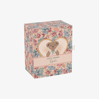 Floral-patterned box with a teddy bear design on a white background