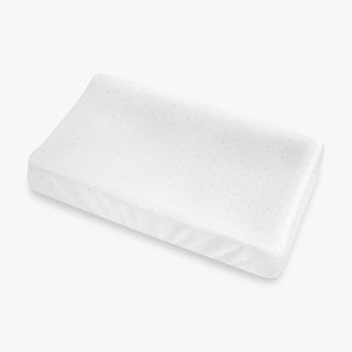 White changing pad cover blue polka dot white background