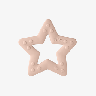 Star-shaped pink teether with 'BIBS' branding on a white background