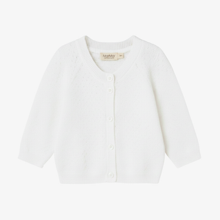 A white long-sleeve knit cardigan sweater with a button-up front, displayed flat against a light gray background. The brand name 'MarMar' is visible on the inner neck label.