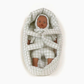 Baby Doll in Grey Bassinet