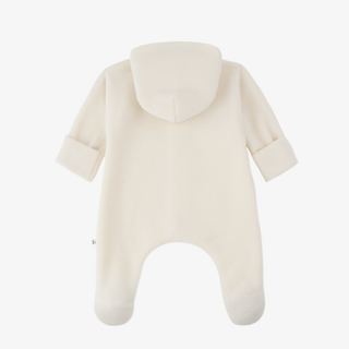 An off-white baby hooded footed polar suit photographed against a clean white background.