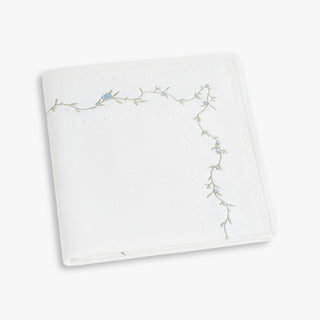 Knit Baby Blanket with Vine and Floral embroidered details. 
