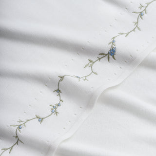 Closeup shot of Knit Baby Blanket with Vine and Floral embroidered details. 