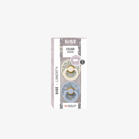 BIBS x Liberty colour pack with two circular designs on a white background