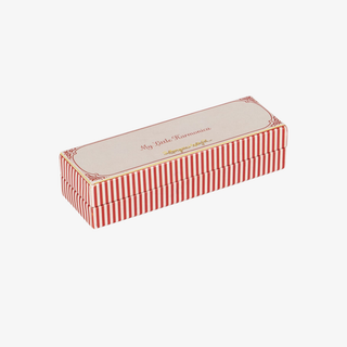 Red and white striped box with 'My Little Harmonica' text on a white background