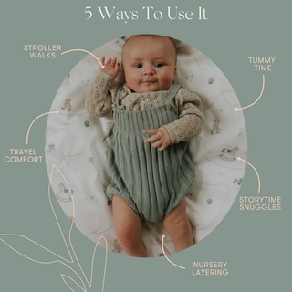 Diagram exploring 5 different ways to use the baby duvet.