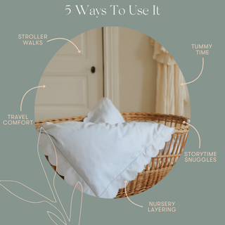 Diagram exploring 5 different ways to use the baby duvet. 