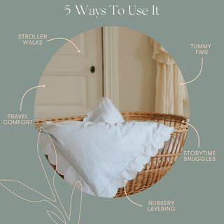 Diagram exploring 5 different ways to use the baby duvet.