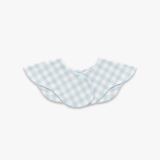 Picnic Gingham Winglet Bib in Blue- backside with snap closure