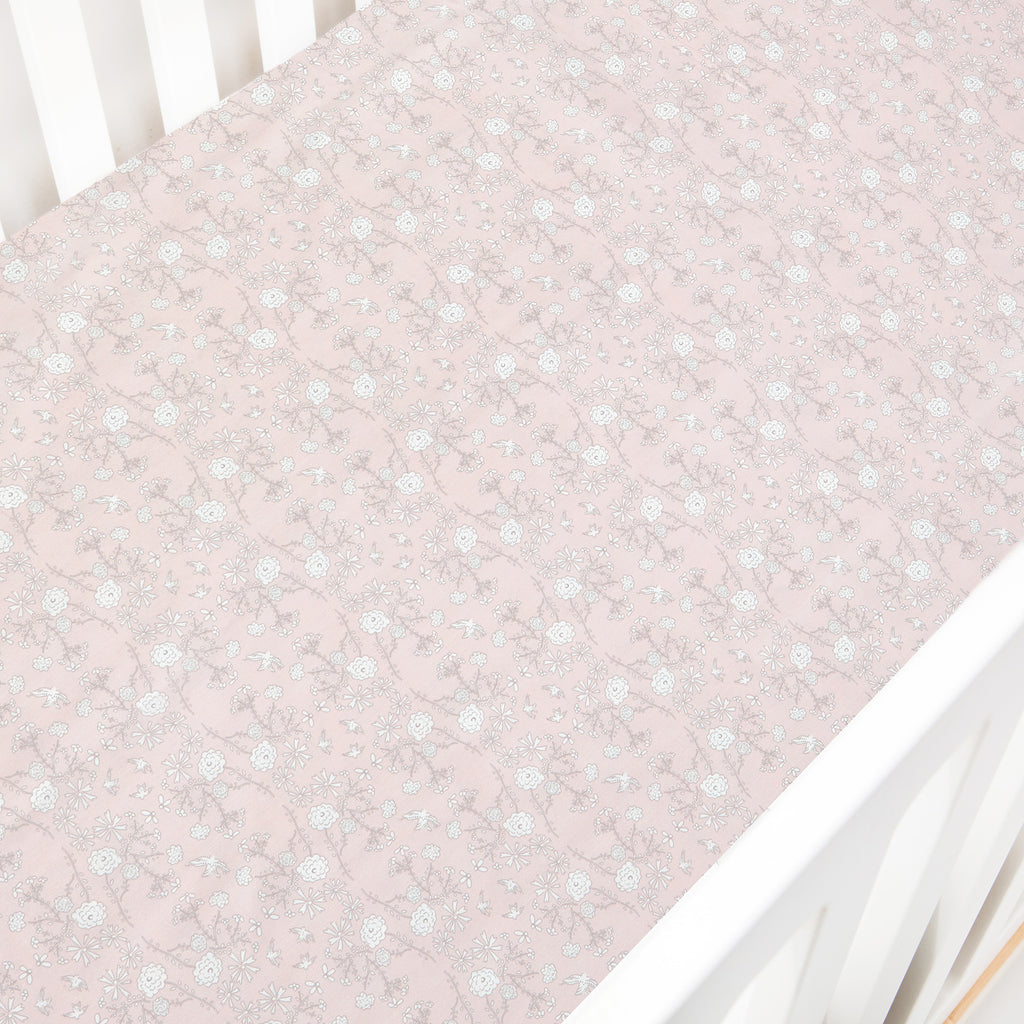 Bird's Song Crib Sheet - Pink