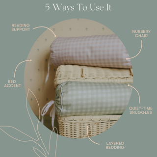 Diagram exploring 5 different ways to use the bolster pillow.