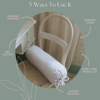 Diagram exploring 5 different ways to use the bolster pillow.