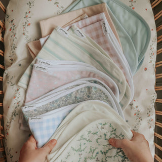 Burp Cloth in all prints and solids laid out