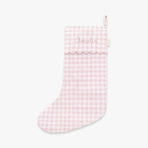Christmas Stocking in Pink Gingham. "Amalia" embroidered on front. 