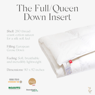 White down insert with product details on a white background