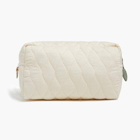Quilted toiletry bag on a white background