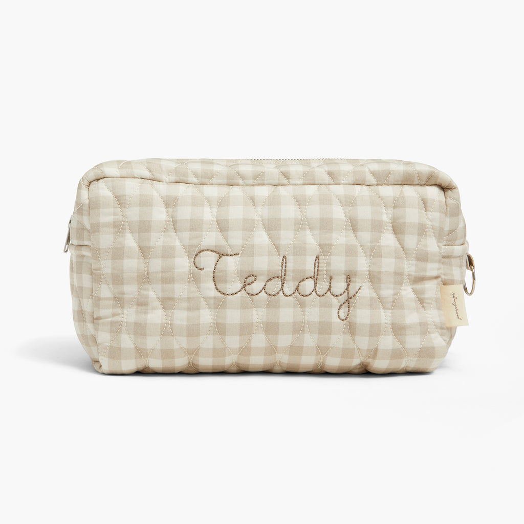 Personalize Me: Quilted pouch with 'Teddy' embroidery on a white background
