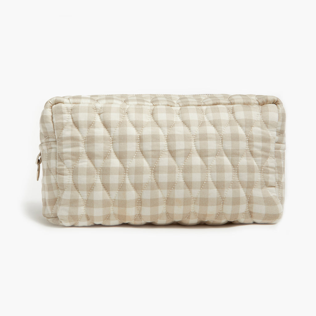 Personalize Me: Quilted fabric pouch with a checkered pattern on a white background
