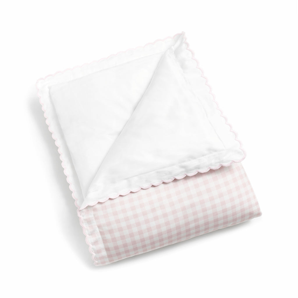 Personalize Me: Baby Duvet in Picnic Gingham Print in the color Pink folded
