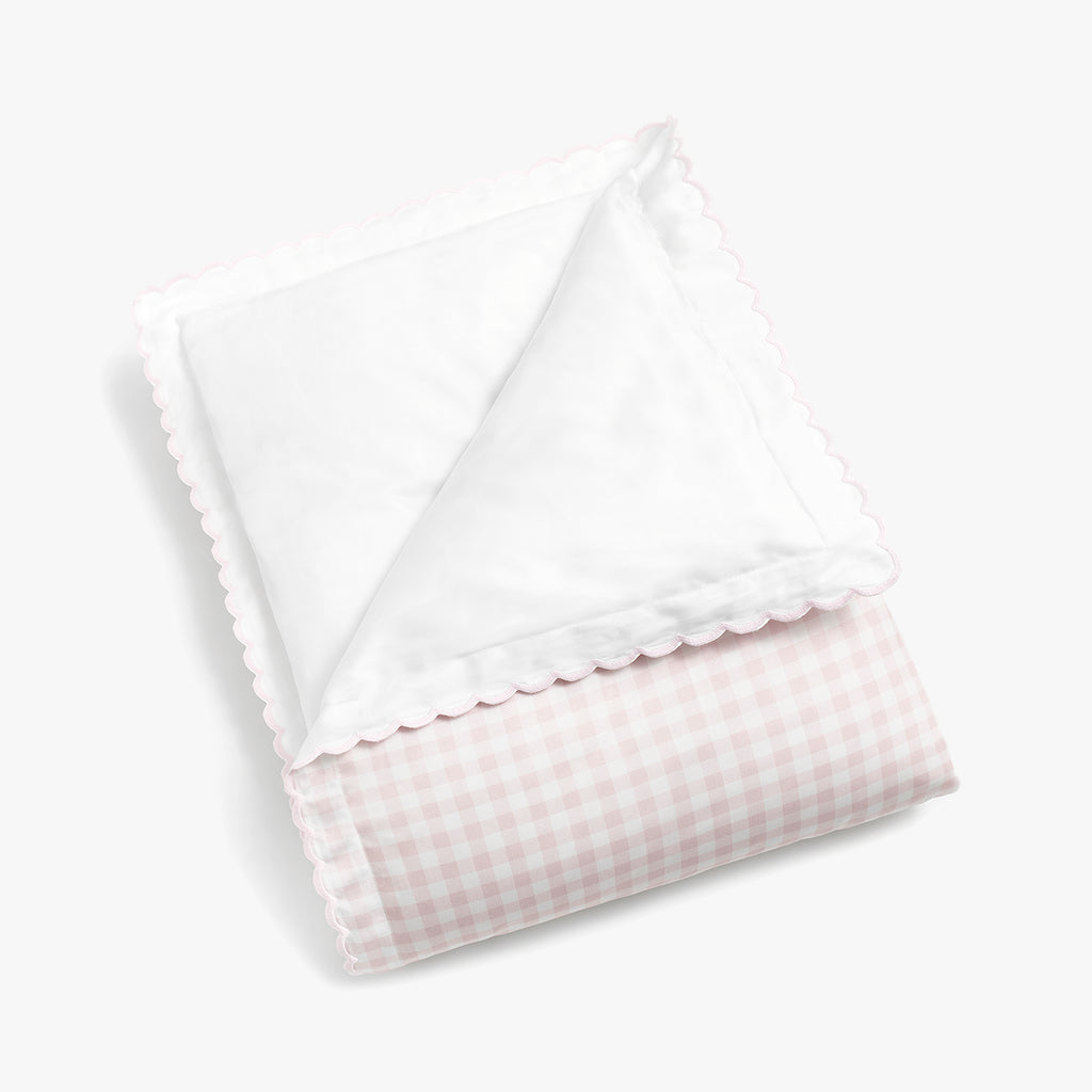 Personalize Me: Baby Duvet in Picnic Gingham Print in the color Pink folded