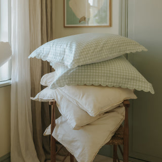 Picnic Gingham Green stacked pile of Standard Pillows