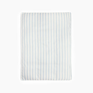Striped blue and ivory toddler duvet on a white background